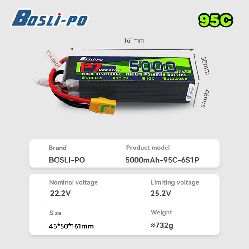 Boslipo P7 Version 5000mAh 95C - Drone Battery 6S 评论和价格