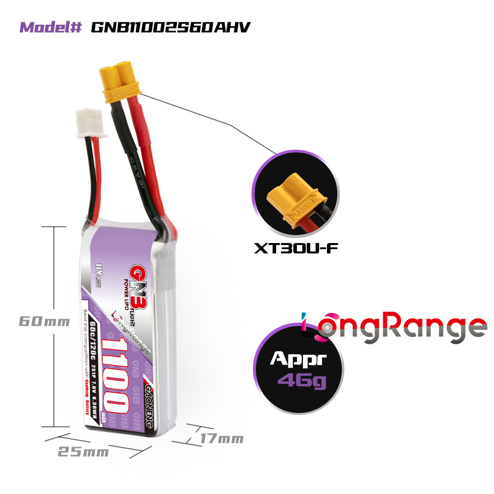 GNB 1100mAh 2S 3S 4S 6S 60C/12 - Drone Battery 6S 评论和价格