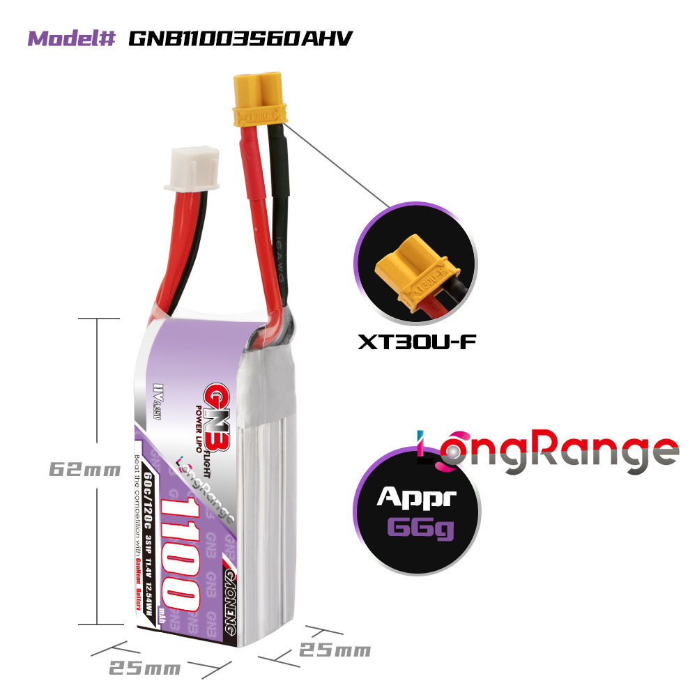 GNB 1100mAh 2S 3S 4S 6S 60C/12 - Drone Battery 6S 评论和价格