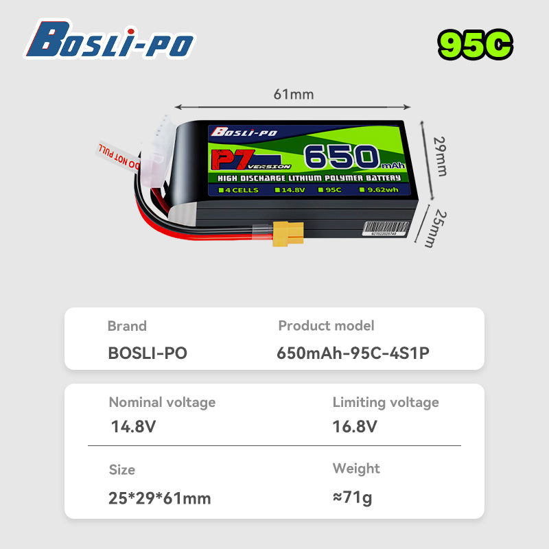 Boslipo P7 Version 650mAh 95C  - Drone Battery 6S 评论和价格
